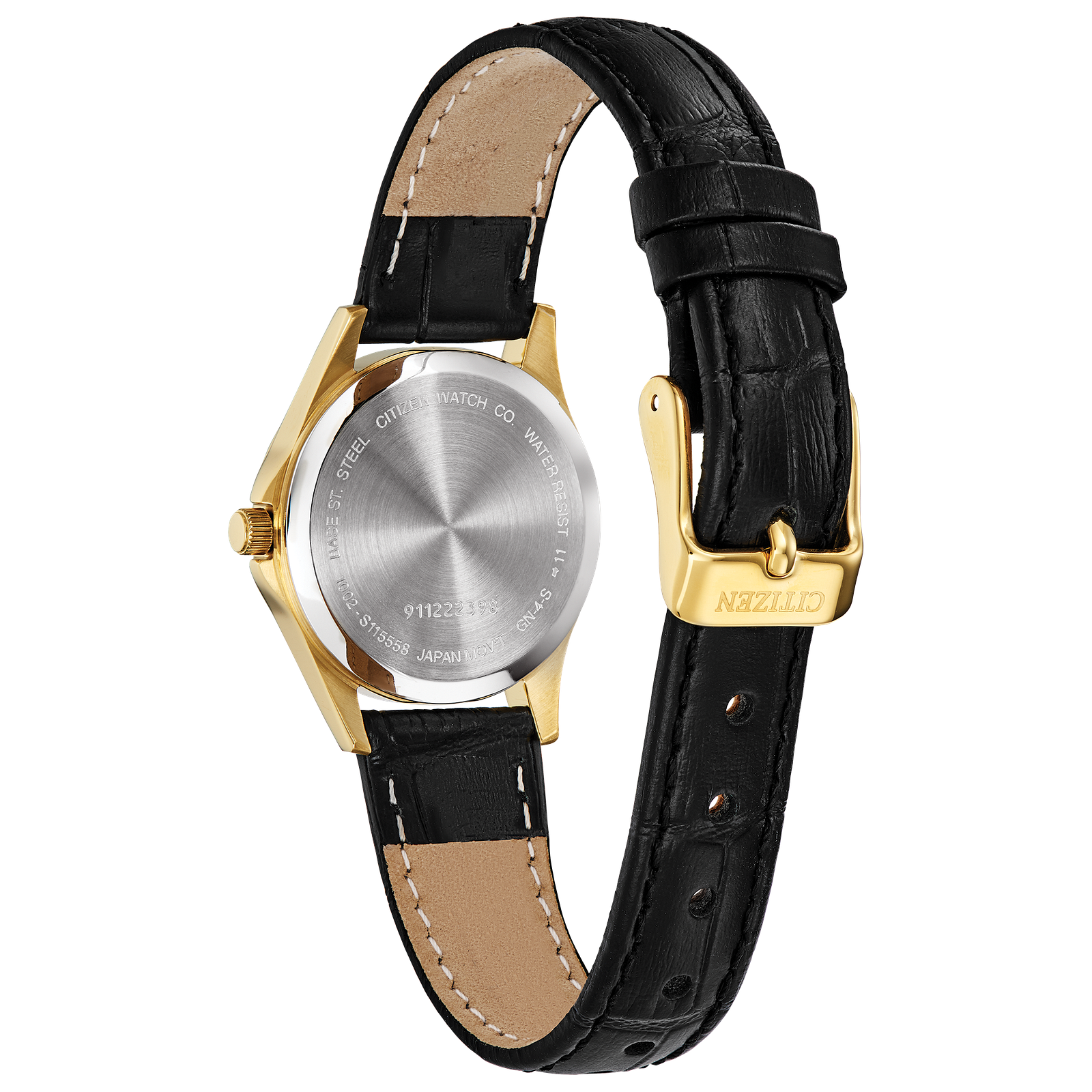 Reloj Citizen de cuarzo para dama en caja dorada con correa de piel negra - Imagen 2