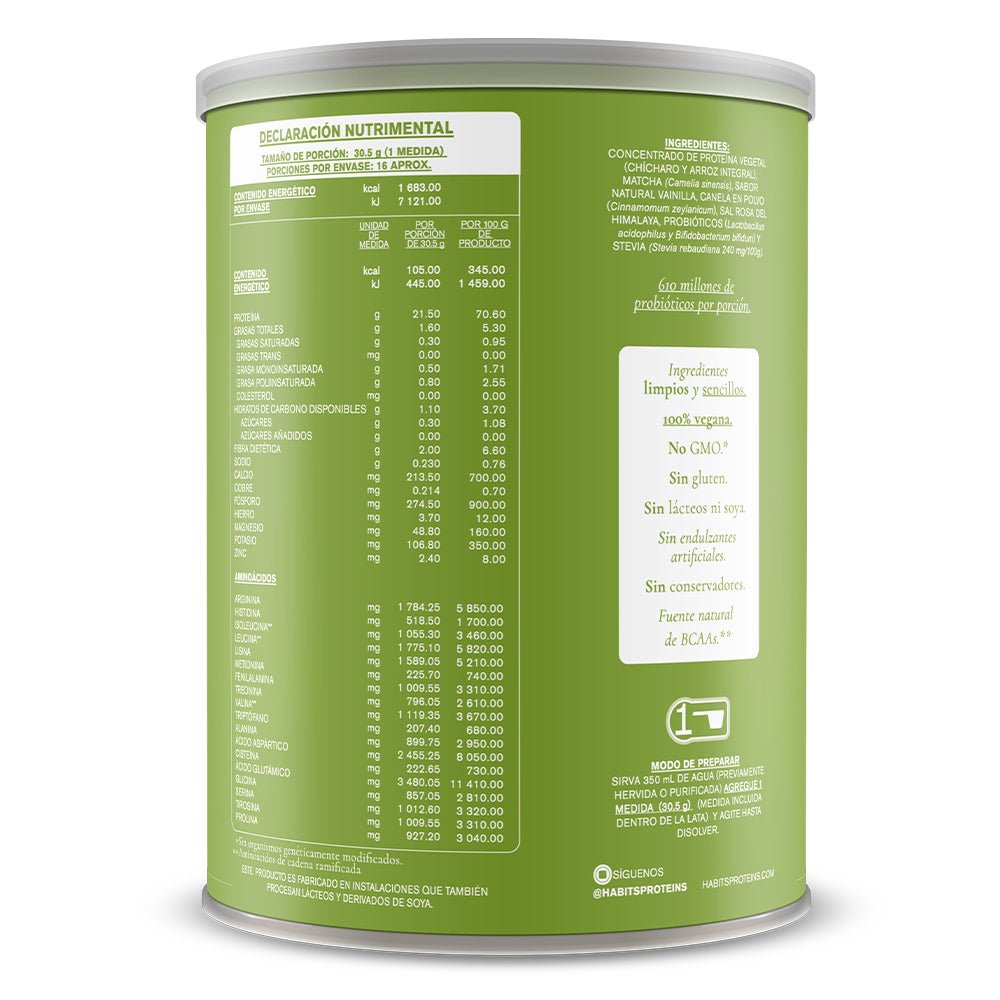 Habits Protein Probiotic Matcha Vanilla - 488g - Imagen 2